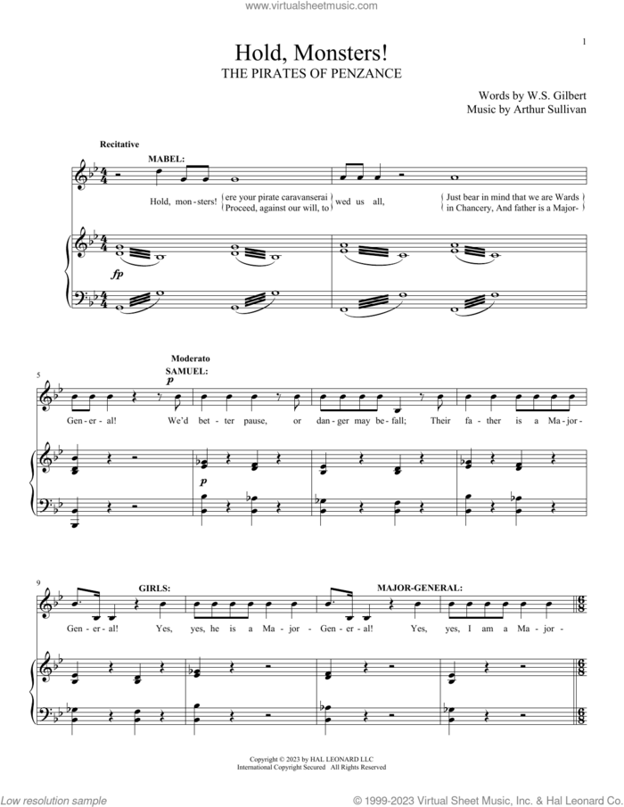Hold, Monsters! (from The Pirates Of Penzance) sheet music for voice and piano by Gilbert & Sullivan, Arthur Sullivan and William S. Gilbert, intermediate skill level