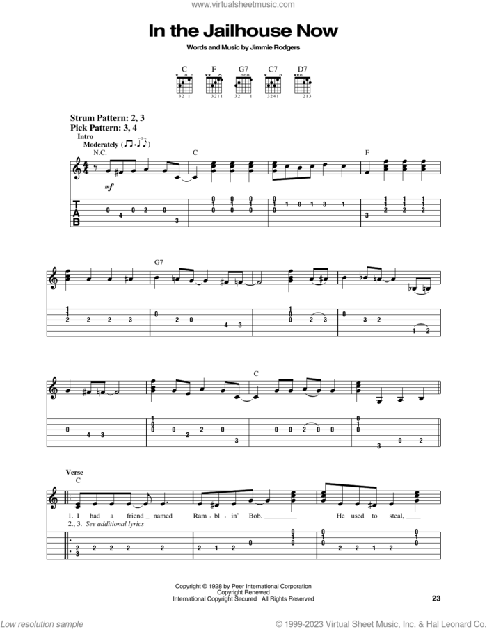 In The Jailhouse Now sheet music for guitar solo (easy tablature) by Jimmie Rodgers and Webb Pierce, easy guitar (easy tablature)