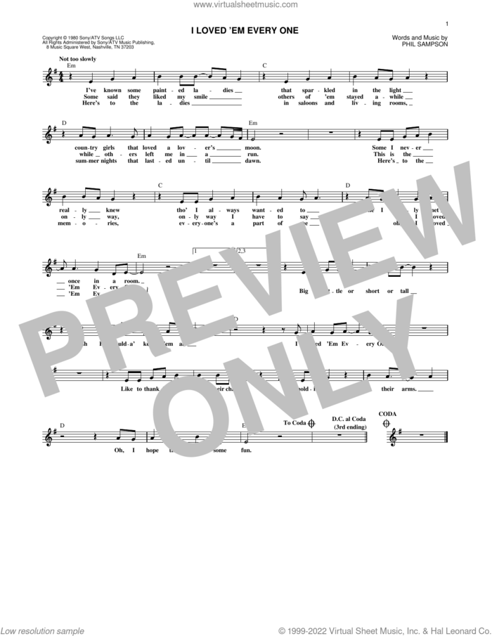 I Loved 'Em Every One sheet music for voice and other instruments (fake book) by T.G. Sheppard and Phil Sampson, intermediate skill level