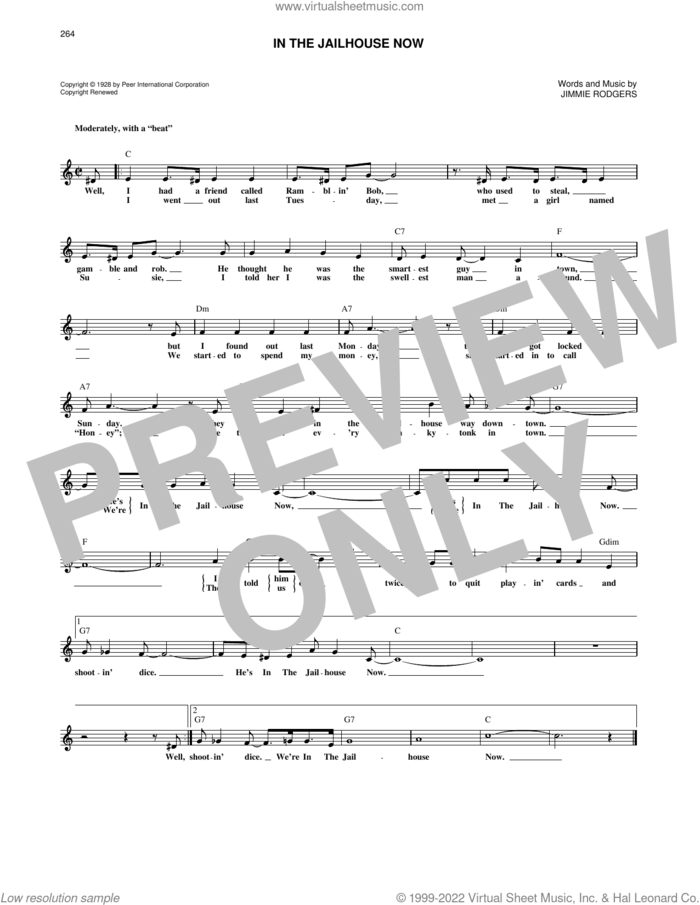 In The Jailhouse Now sheet music for voice and other instruments (fake book) by Jimmie Rodgers and Webb Pierce, intermediate skill level