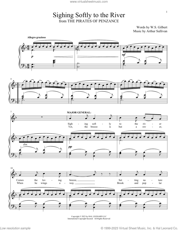 Sighing Softly To The River (from The Pirates Of Penzance) sheet music for voice and piano by Gilbert & Sullivan, Arthur Sullivan and William S. Gilbert, intermediate skill level