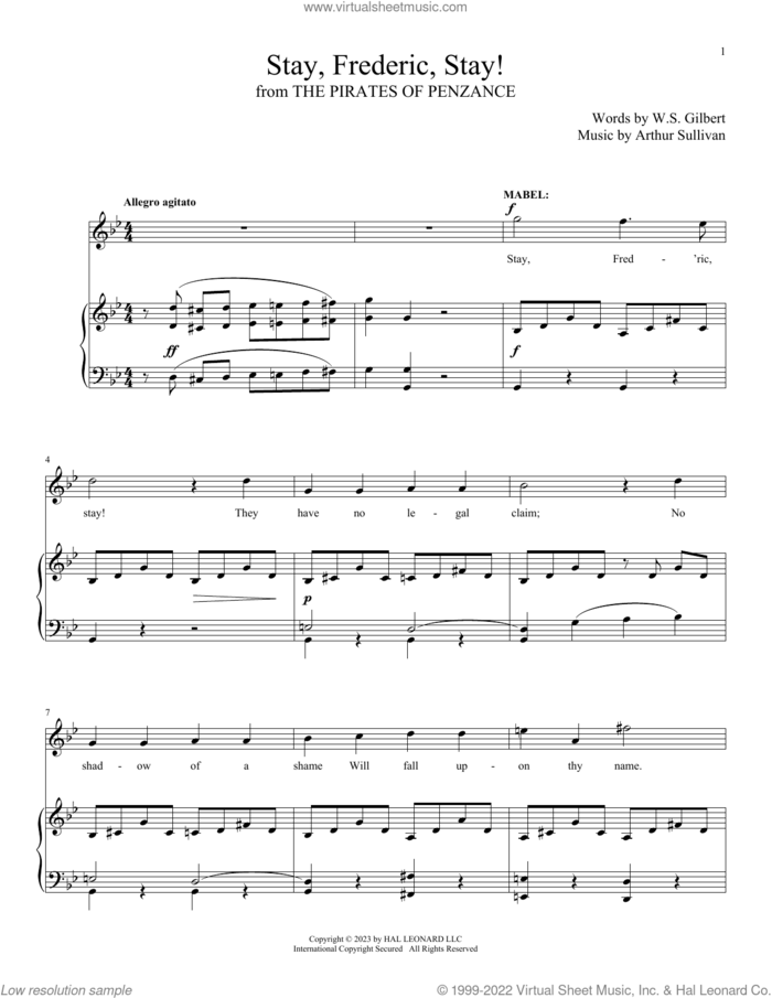Stay, Frederic, Stay! (from The Pirates Of Penzance) sheet music for voice and piano by Gilbert & Sullivan, Arthur Sullivan and William S. Gilbert, intermediate skill level