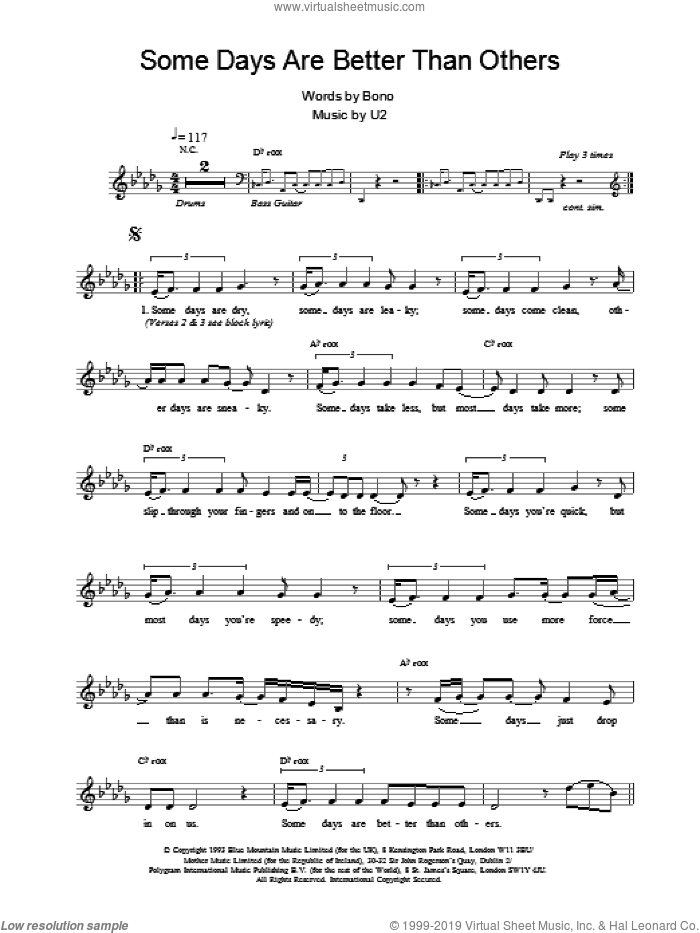 Some Days Are Better Than Others sheet music for voice and other instruments (fake book) by U2, intermediate skill level