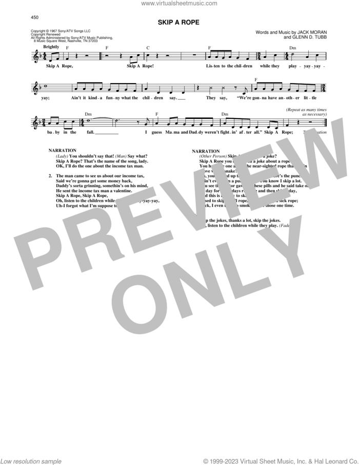 Skip A Rope sheet music for voice and other instruments (fake book) by Henson Cargill, Glenn D. Tubb and Jack Moran, intermediate skill level