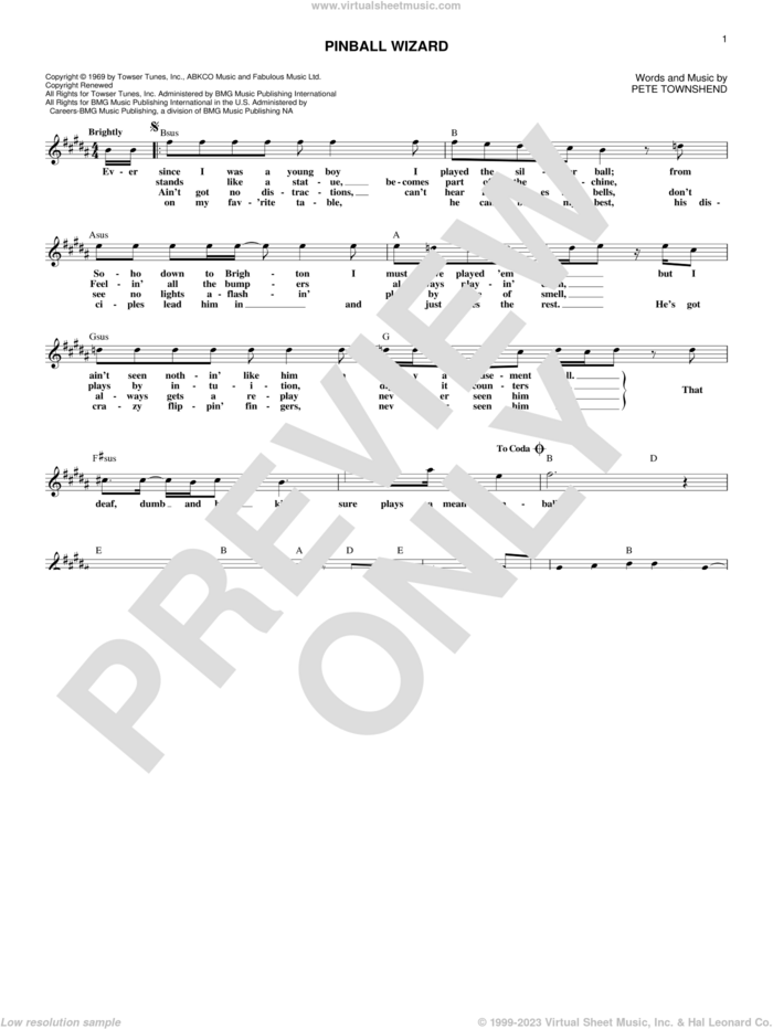 Pinball Wizard sheet music (fake book) (PDFinteractive)