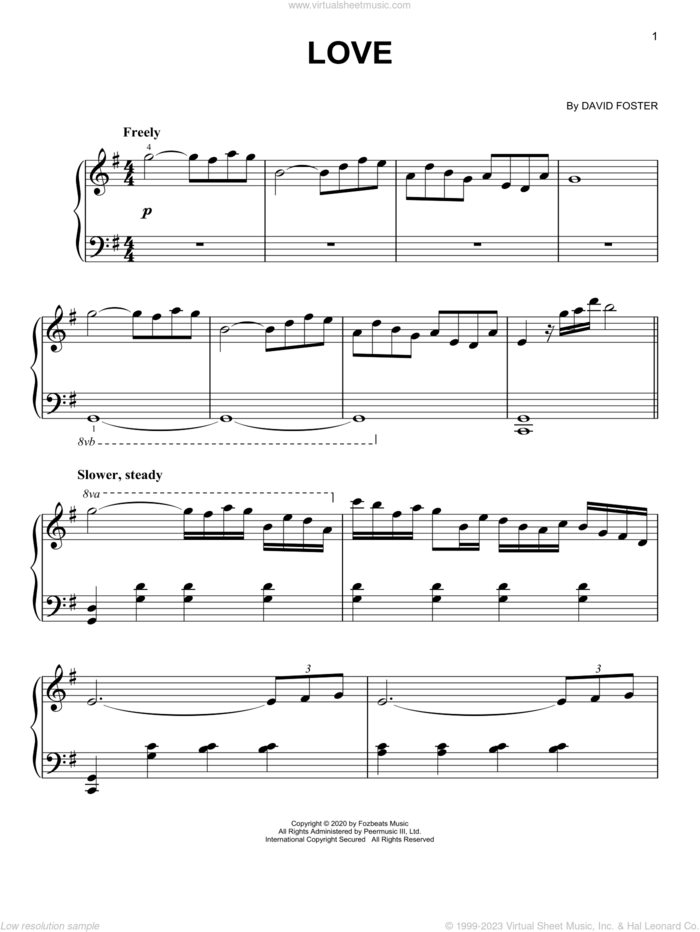 Love, (easy) sheet music for piano solo by David Foster, easy skill level