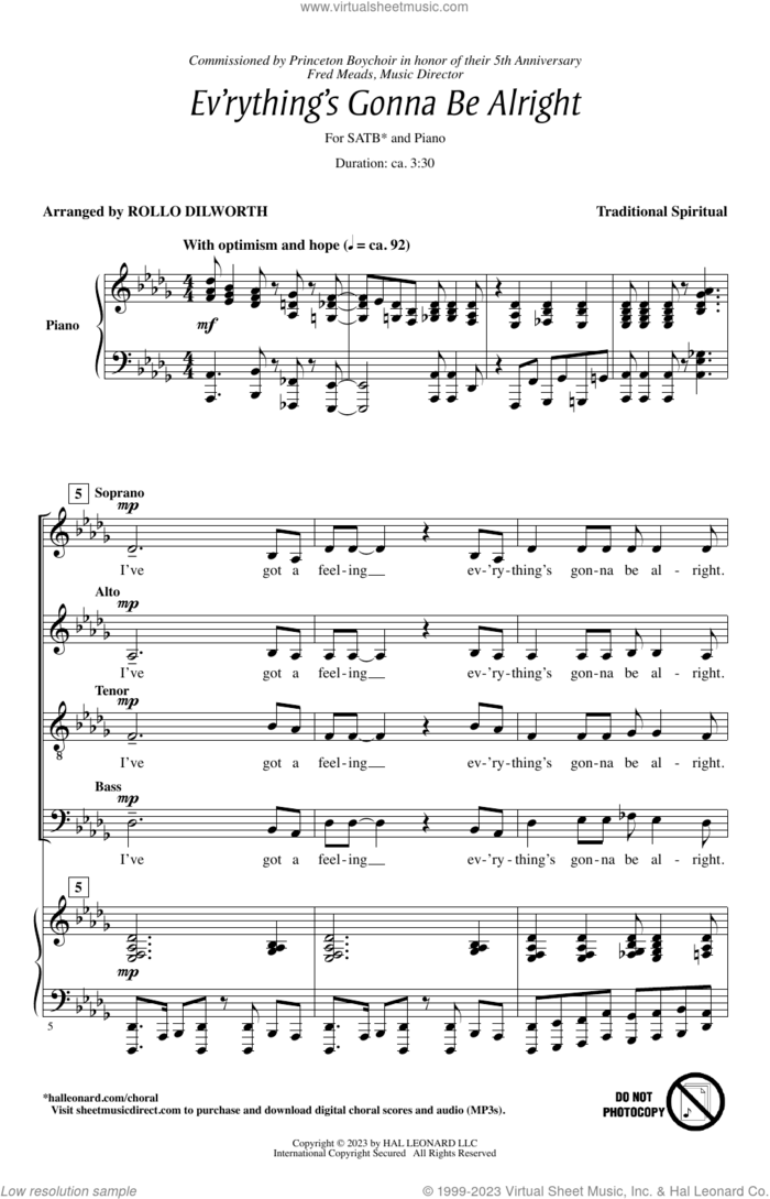 Ev'rything's Gonna Be Alright (arr. Rollo Dilworth) sheet music for choir (SATB: soprano, alto, tenor, bass)  and Rollo Dilworth, intermediate skill level