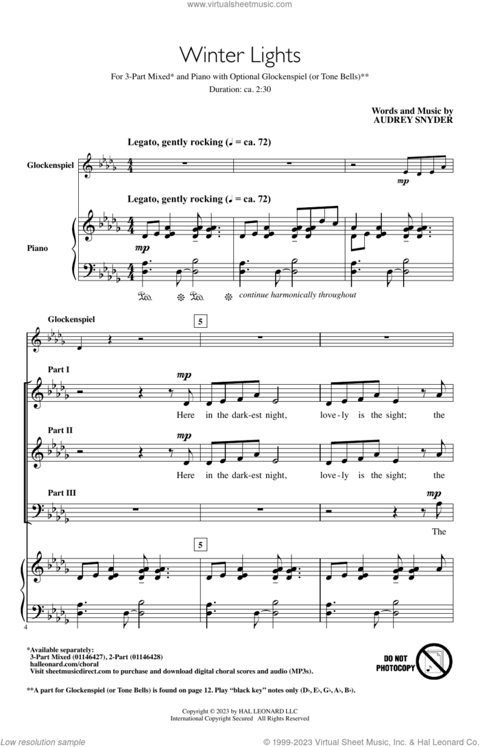 Winter Lights sheet music for choir (3-Part Mixed) by Audrey Snyder, intermediate skill level