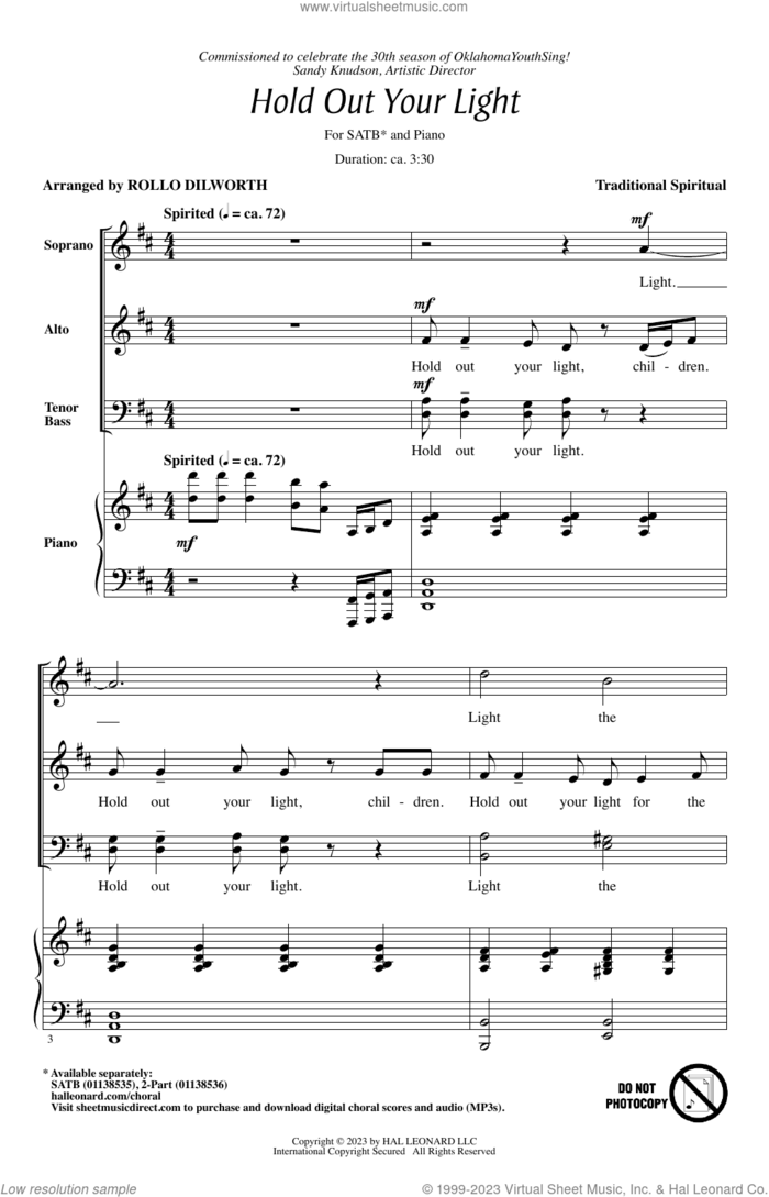 Hold Out Your Light (arr. Rollo Dilworth) sheet music for choir (SATB: soprano, alto, tenor, bass)  and Rollo Dilworth, intermediate skill level