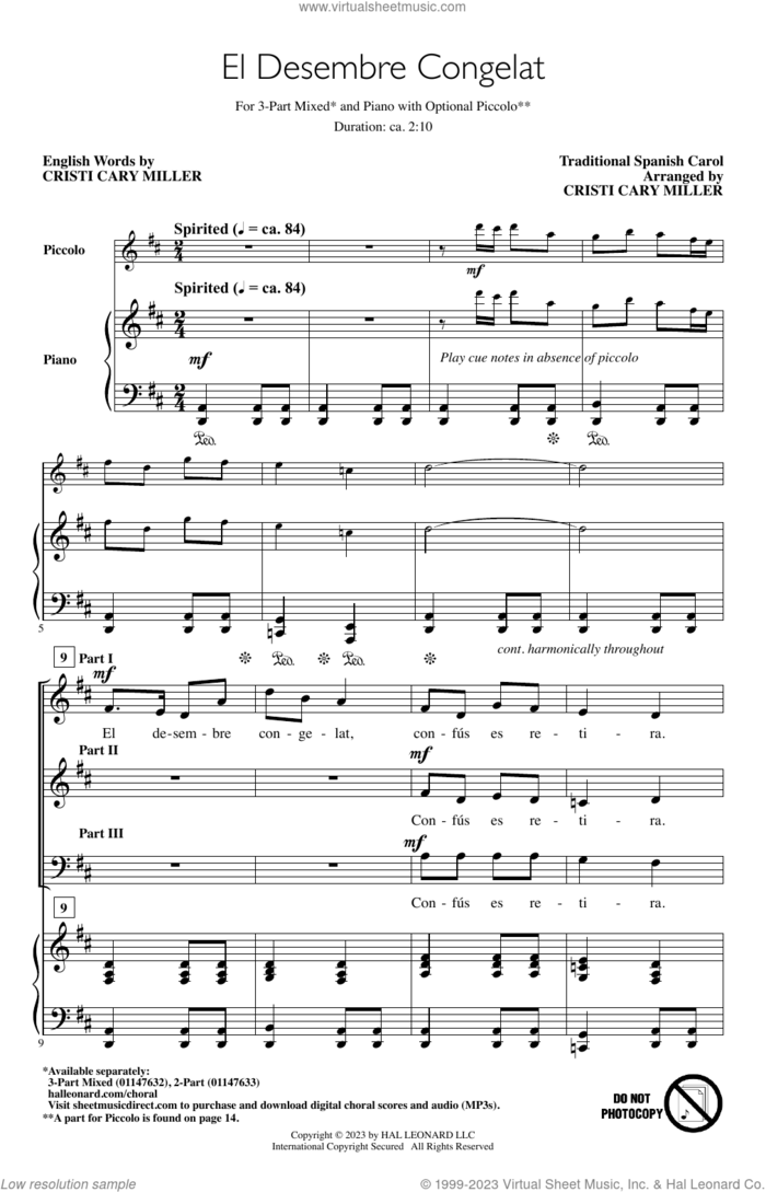 El Desembre Congelat (arr. Cristi Cary Miller) sheet music for choir (3-Part Mixed)  and Cristi Cary Miller, intermediate skill level