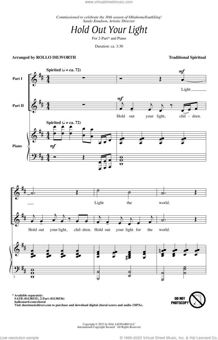 Hold Out Your Light (arr. Rollo Dilworth) sheet music for choir (2-Part)  and Rollo Dilworth, intermediate duet