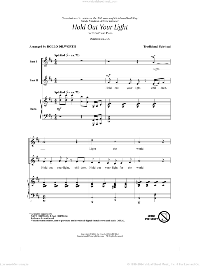 Hold Out Your Light (arr. Rollo Dilworth) sheet music for choir (2-Part)  and Rollo Dilworth, intermediate duet