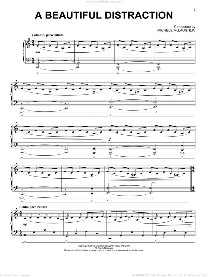 A Beautiful Distraction, (intermediate) sheet music for piano solo by Michele McLaughlin, intermediate skill level