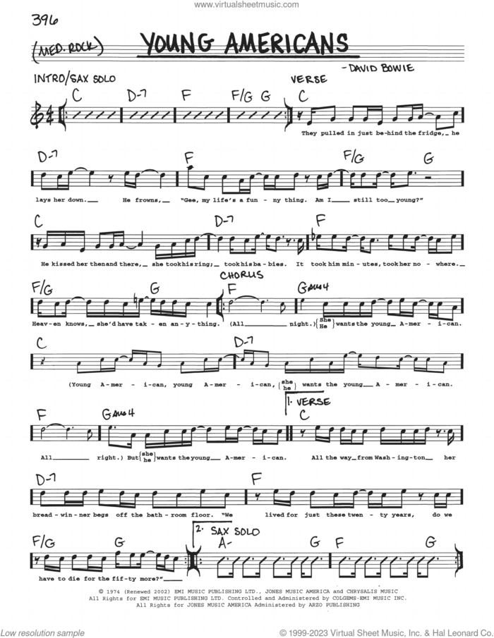 Young Americans sheet music for voice and other instruments (real book with lyrics) by David Bowie, intermediate skill level