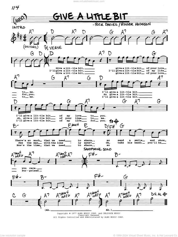 Give A Little Bit sheet music for voice and other instruments (real book with lyrics) by Supertramp, Goo Goo Dolls, Rick Davies and Roger Hodgson, intermediate skill level