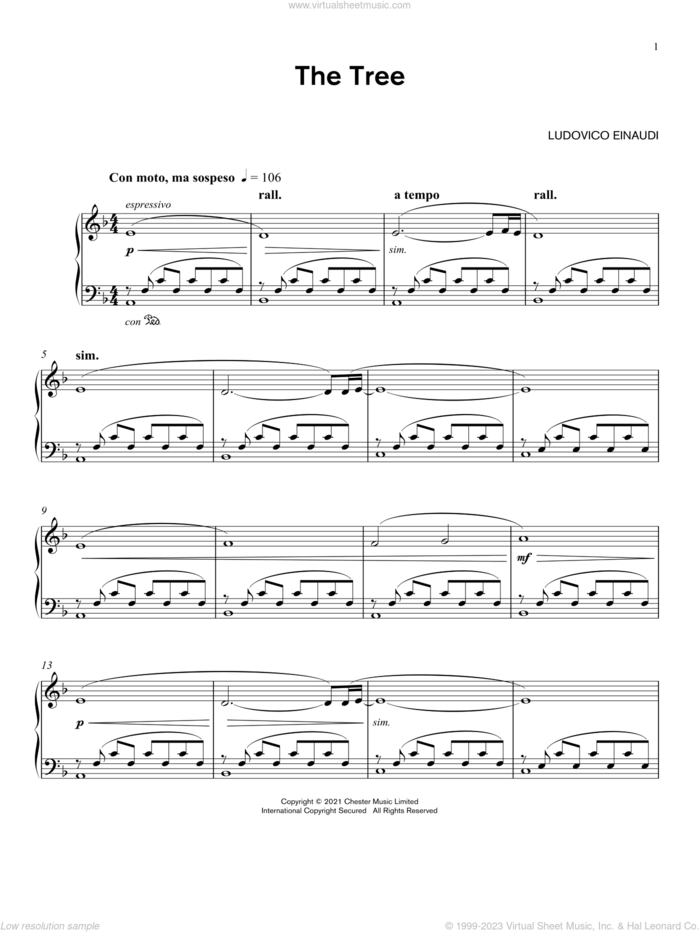 The Tree sheet music for piano solo by Ludovico Einaudi, classical score, intermediate skill level