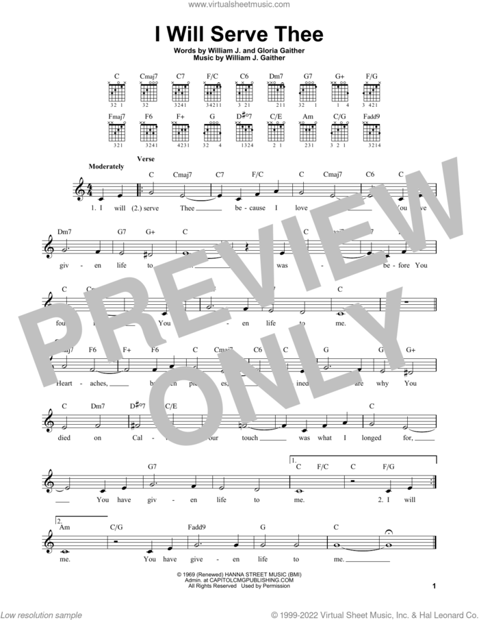 I Will Serve Thee sheet music for guitar solo (chords) by Bill Gaither, Gloria Gaither and William J. Gaither, easy guitar (chords)