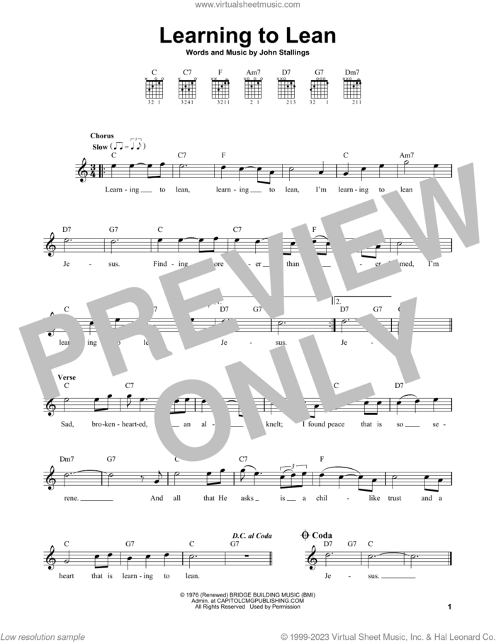 Learning To Lean sheet music for guitar solo (chords) by John Stallings, easy guitar (chords)