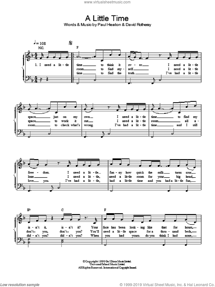 A Little Time sheet music for piano solo by The Beautiful South, intermediate skill level