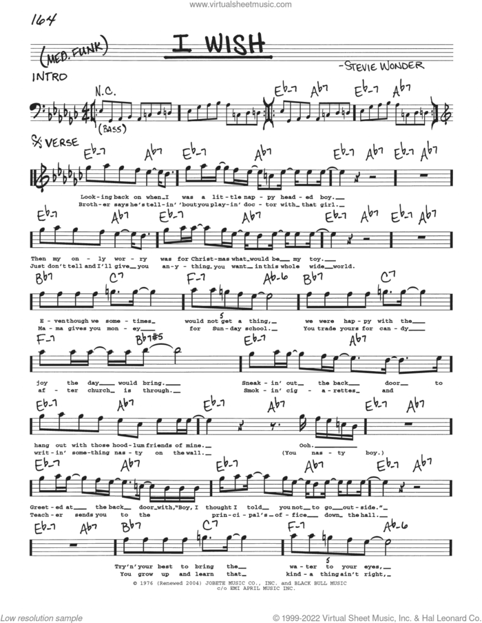 I Wish sheet music for voice and other instruments (real book with lyrics) by Stevie Wonder, intermediate skill level