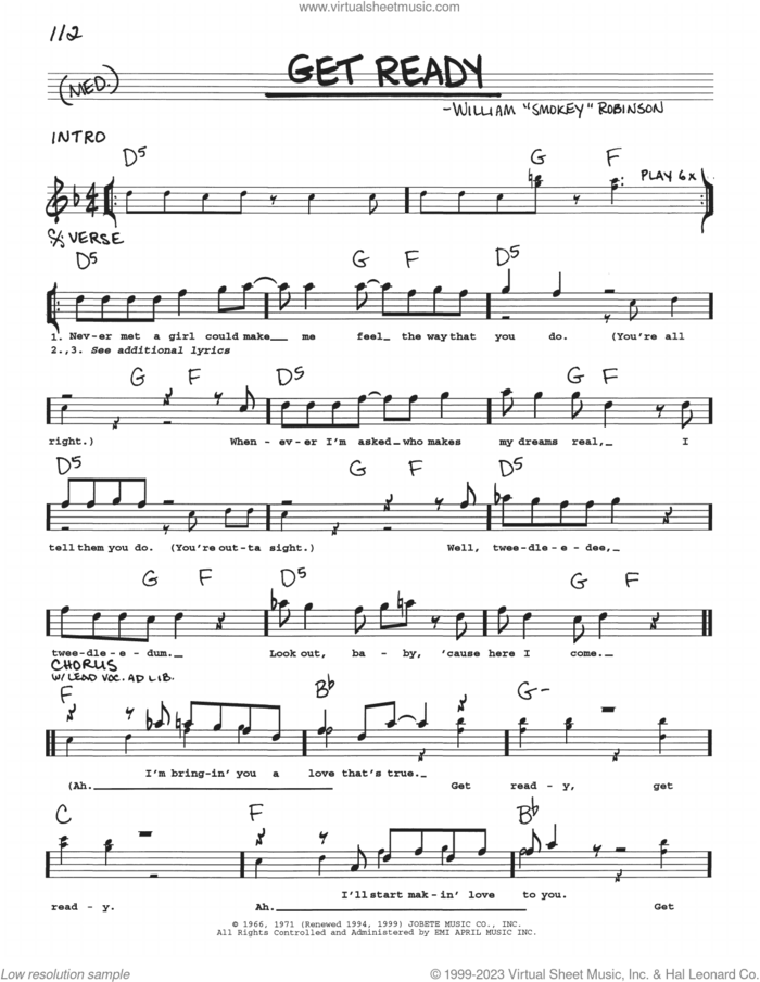 Get Ready sheet music for voice and other instruments (real book with lyrics) by Rare Earth, intermediate skill level