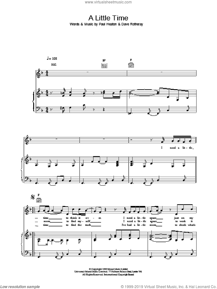 A Little Time sheet music for voice, piano or guitar by The Beautiful South, intermediate skill level