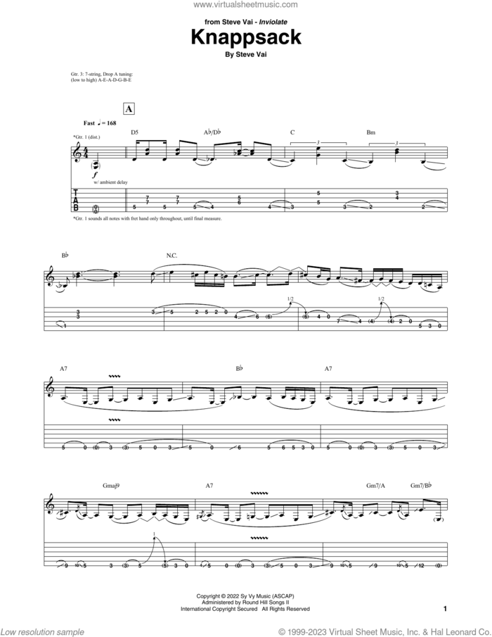 Knappsack sheet music for guitar (tablature) by Steve Vai, intermediate skill level