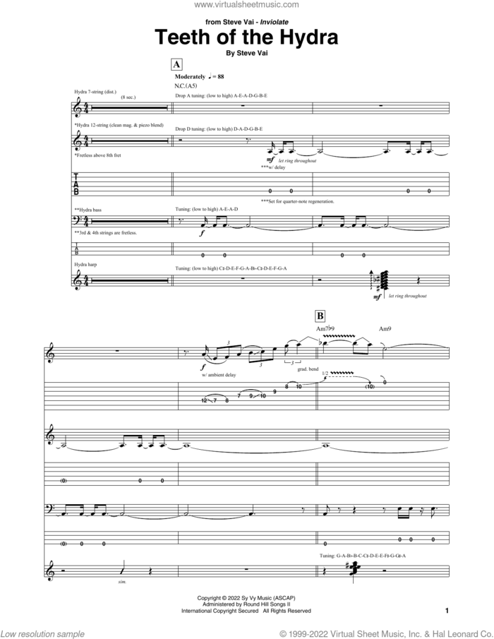 Teeth Of The Hydra sheet music for guitar (tablature) by Steve Vai, intermediate skill level