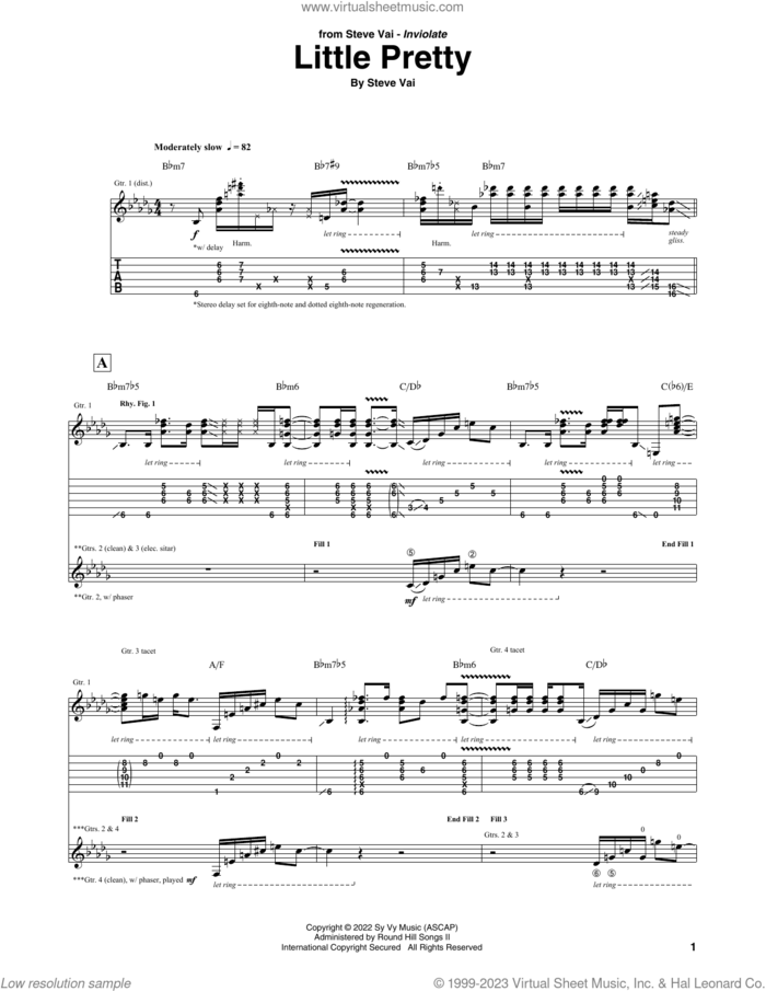 Little Pretty sheet music for guitar (tablature) by Steve Vai, intermediate skill level