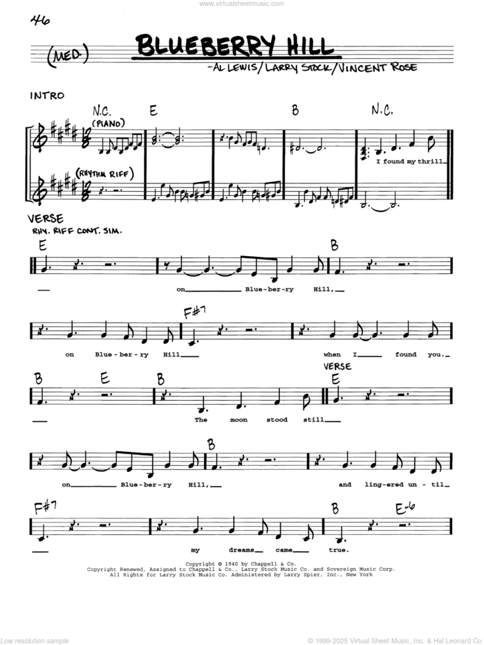 Blueberry Hill Sheet Music Real Book With Lyrics Pdf 4526