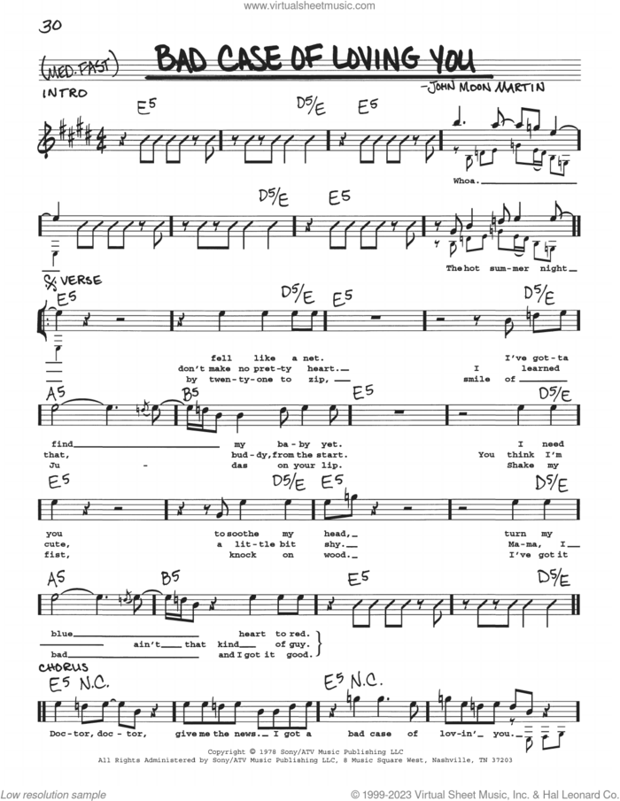 Bad Case Of Loving You sheet music for voice and other instruments (real book with lyrics) by Robert Palmer and John Moon Martin, intermediate skill level