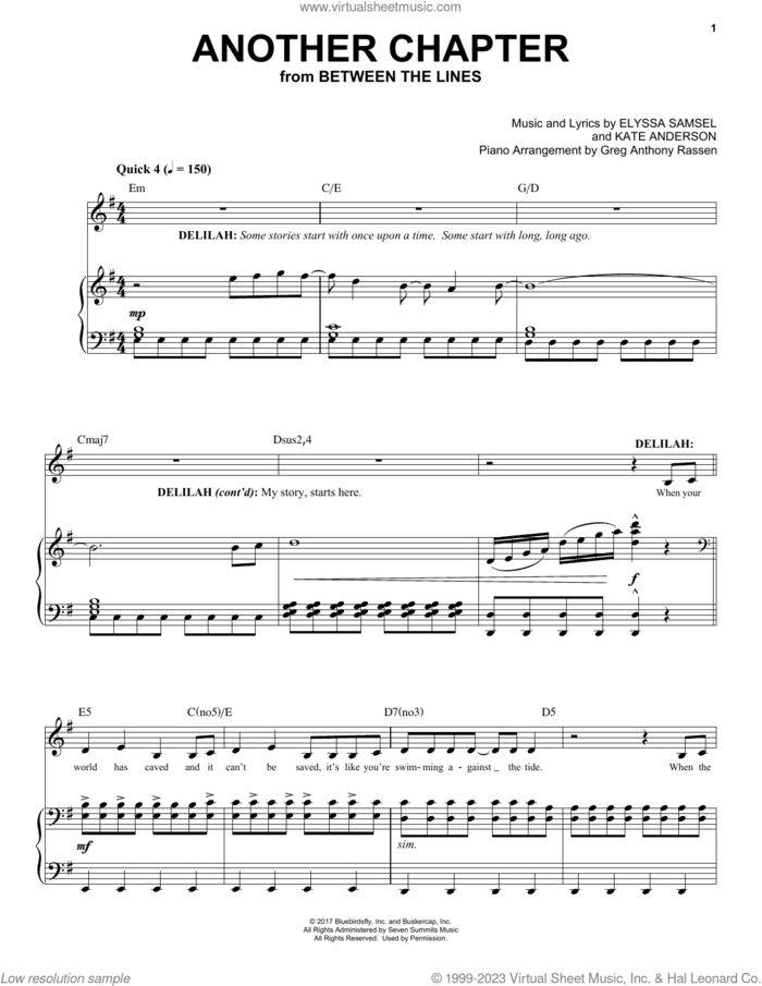 Another Chapter (from Between The Lines) sheet music for voice and piano by Elyssa Samsel & Kate Anderson, Elyssa Samsel and Kate Anderson, intermediate skill level