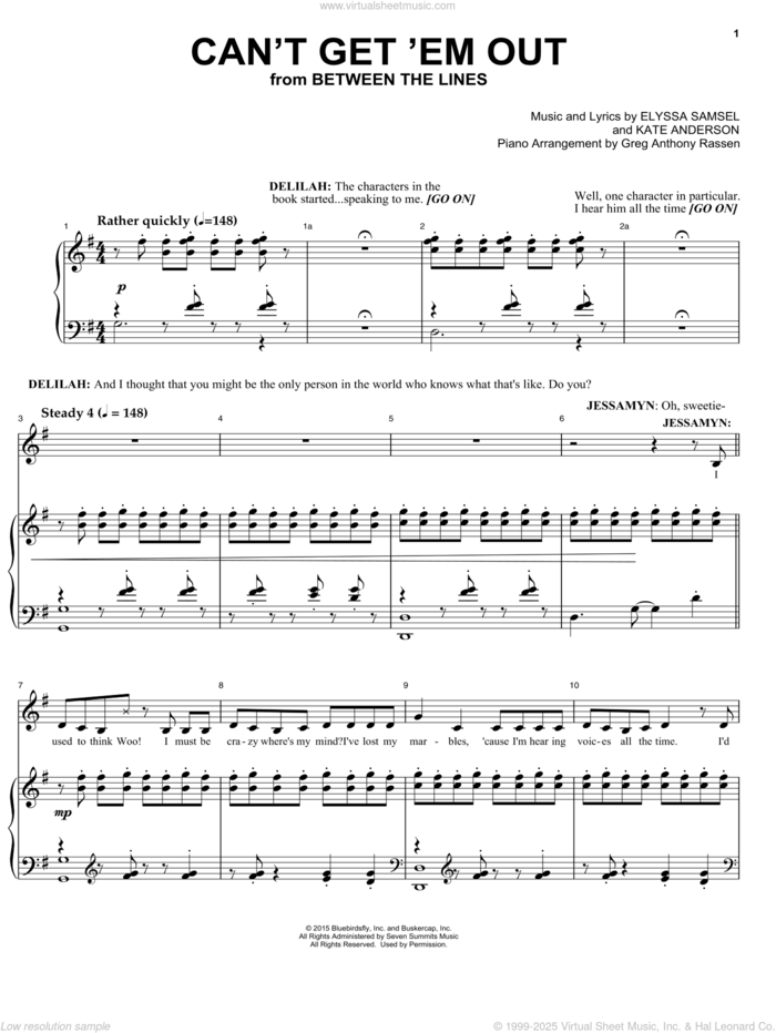 Can't Get 'Em Out (from Between The Lines) sheet music for voice and piano by Elyssa Samsel & Kate Anderson, Elyssa Samsel and Kate Anderson, intermediate skill level