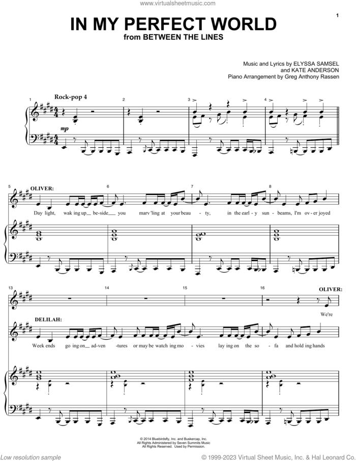 In My Perfect World (from Between The Lines) sheet music for voice and piano by Elyssa Samsel & Kate Anderson, Elyssa Samsel and Kate Anderson, intermediate skill level