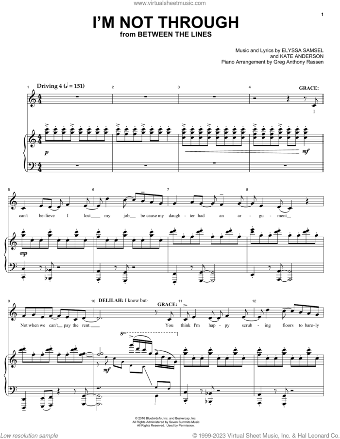 I'm Not Through (from Between The Lines) sheet music for voice and piano by Elyssa Samsel & Kate Anderson, Elyssa Samsel and Kate Anderson, intermediate skill level