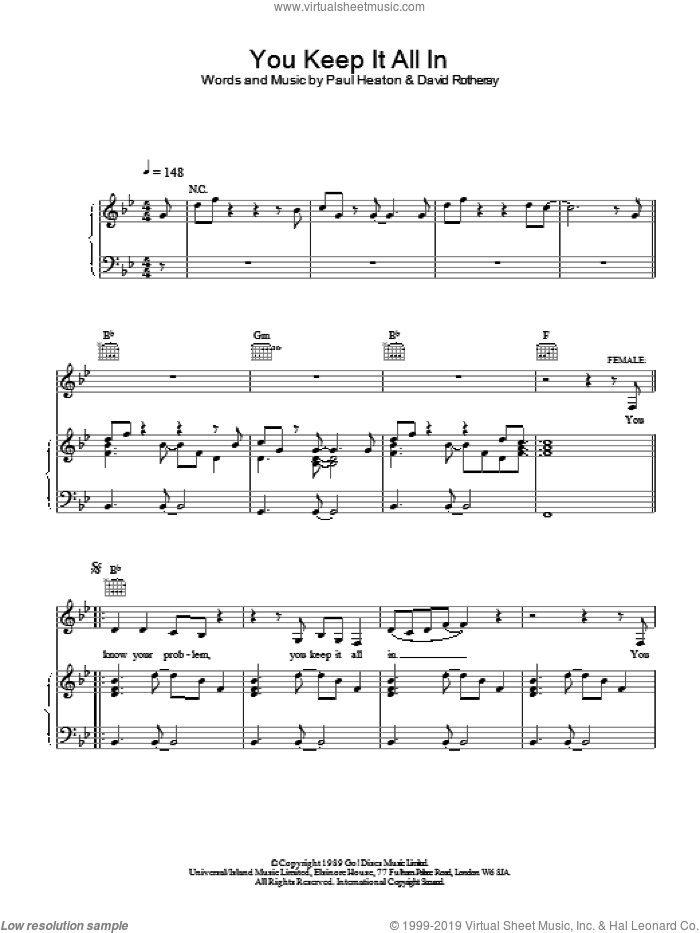 You Keep It All In sheet music for voice, piano or guitar by The Beautiful South, intermediate skill level