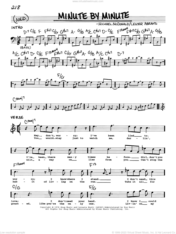 Minute By Minute sheet music for voice and other instruments (real book with lyrics) by The Doobie Brothers, Lester Abrams and Michael McDonald, intermediate skill level