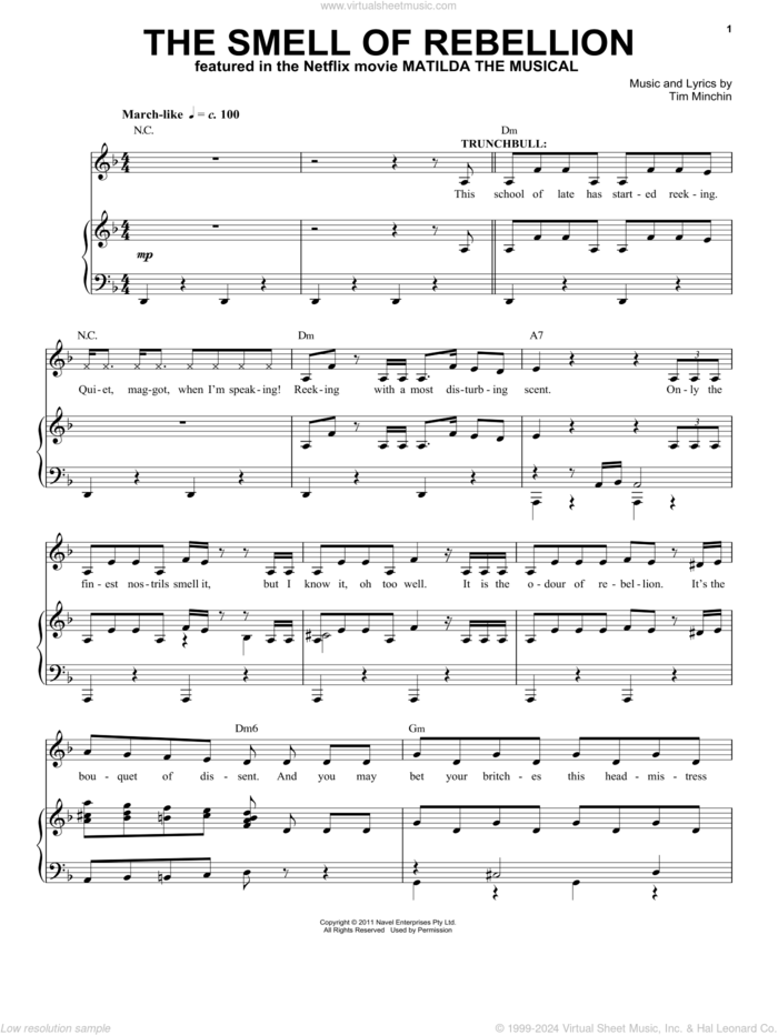 The Smell Of Rebellion (from the Netflix movie Matilda The Musical) sheet music for voice and piano by Tim Minchin, intermediate skill level