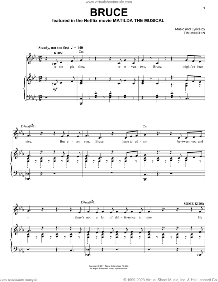 Bruce (from the Netflix movie Matilda The Musical) sheet music for voice and piano by Tim Minchin, intermediate skill level