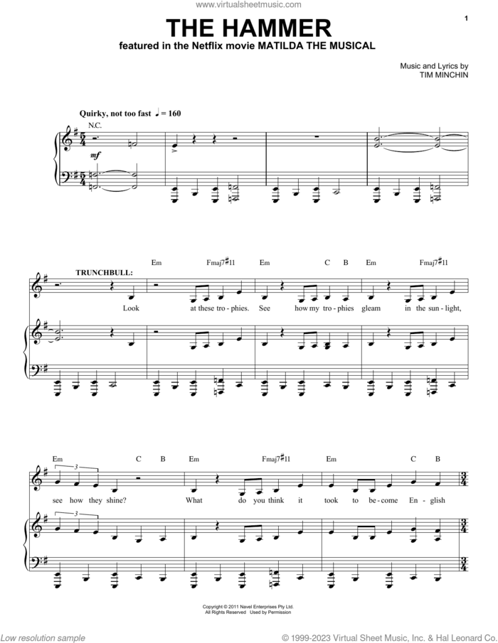The Hammer (from the Netflix movie Matilda The Musical) sheet music for voice and piano by Tim Minchin, intermediate skill level