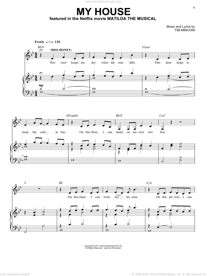 My House (from the Netflix movie Matilda The Musical) sheet music for voice and piano by Tim Minchin, intermediate skill level