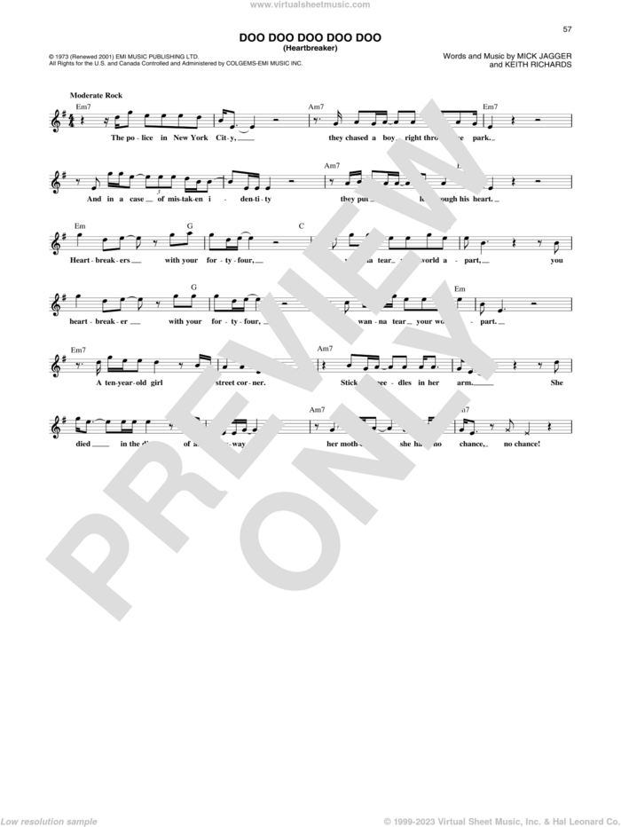 Doo Doo Doo Doo Doo (Heartbreaker) sheet music for voice and other instruments (fake book) by The Rolling Stones, Keith Richards and Mick Jagger, intermediate skill level