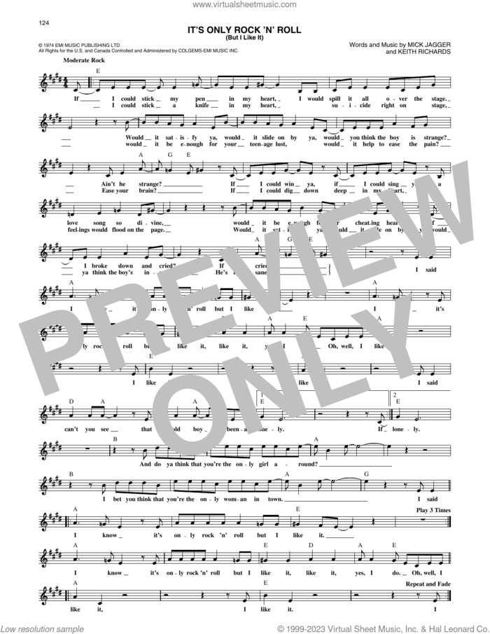 It's Only Rock 'N' Roll (But I Like It) sheet music for voice and other instruments (fake book) by The Rolling Stones, Keith Richards and Mick Jagger, intermediate skill level