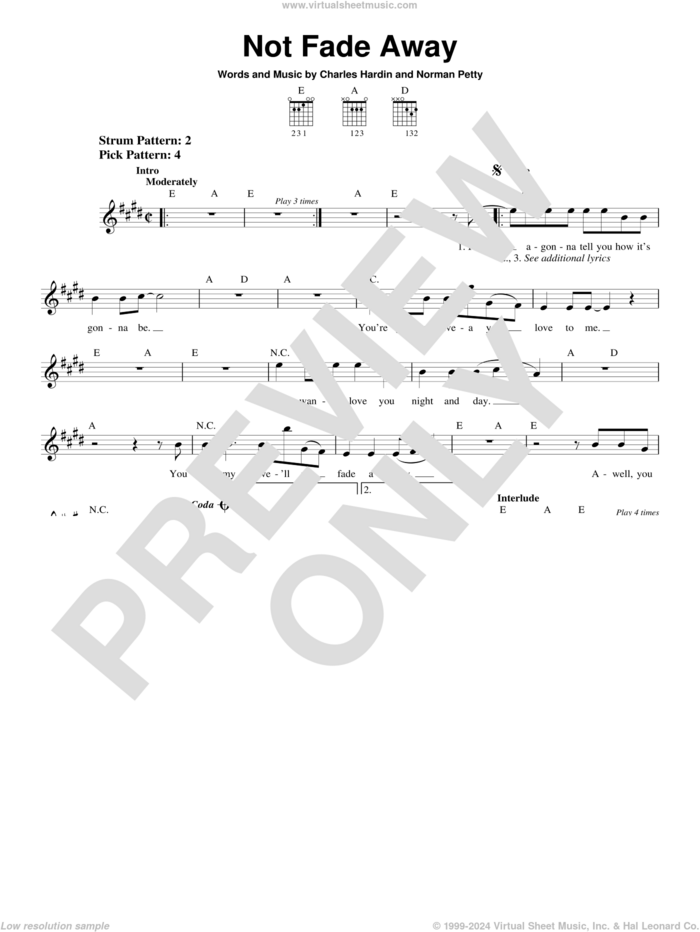 Not Fade Away sheet music for guitar solo (chords) by The Rolling Stones, Sheryl Crow, Charles Hardin and Norman Petty, easy guitar (chords)