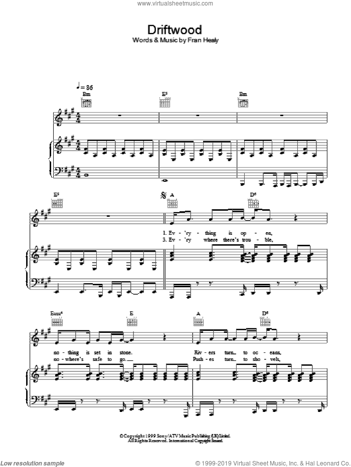 Driftwood sheet music for voice, piano or guitar by Merle Travis, intermediate skill level