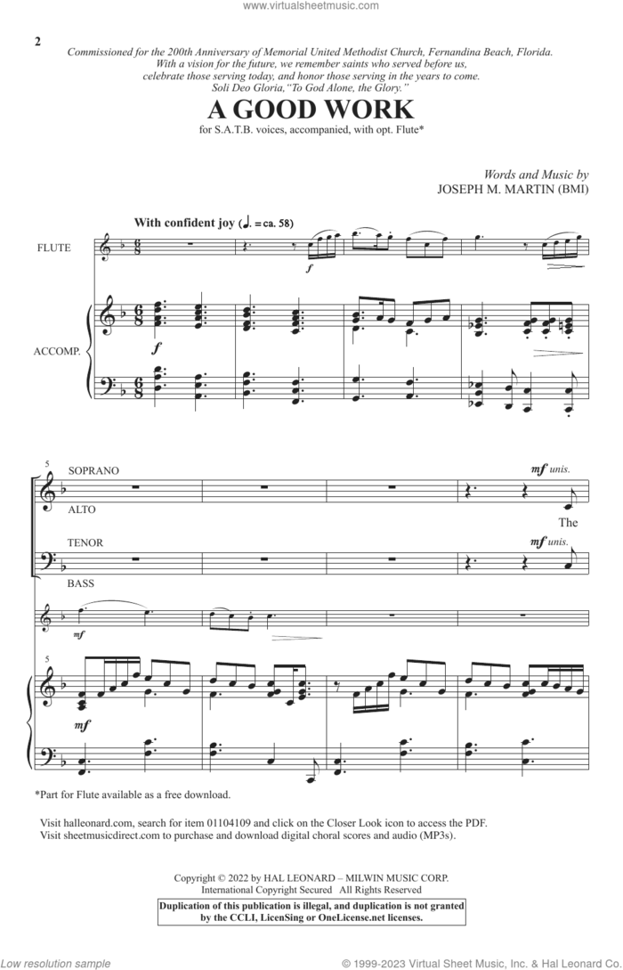 A Good Work sheet music for choir (SATB: soprano, alto, tenor, bass) by Joseph M. Martin, intermediate skill level