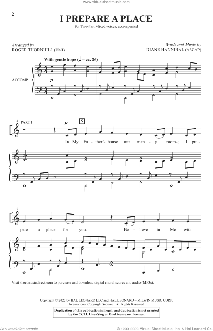 I Prepare A Place (arr. Roger Thornhill) sheet music for choir (2-Part Mixed) by Diane Hannibal and Roger Thornhill, intermediate skill level