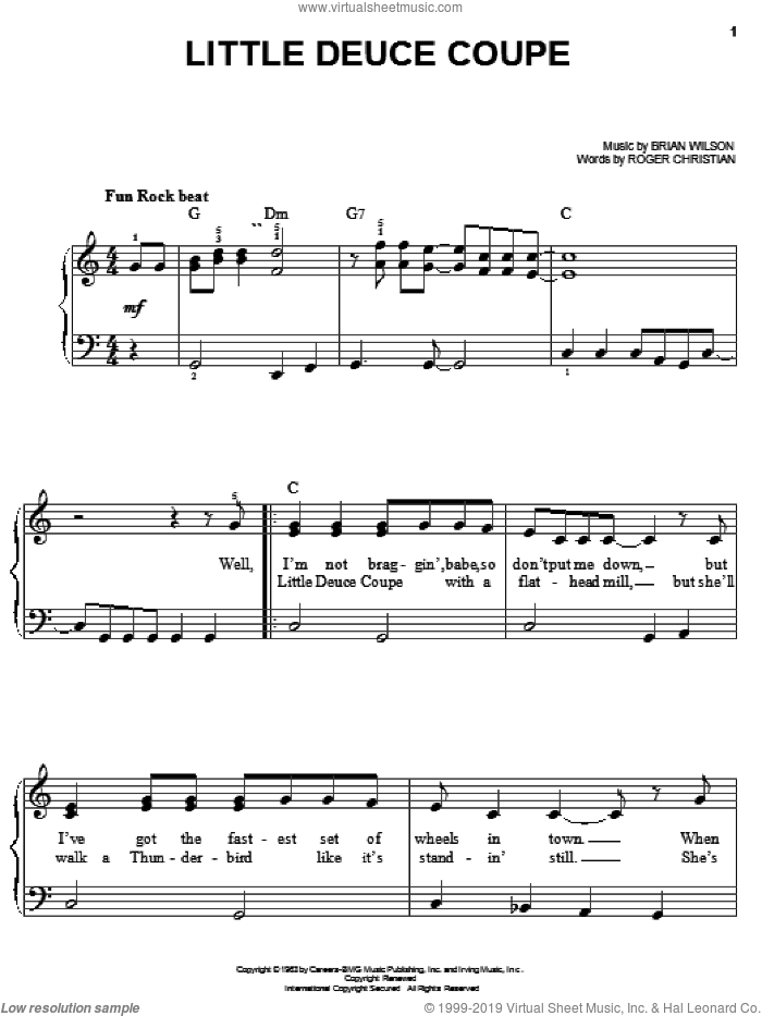 Little Deuce Coupe sheet music for piano solo by The Beach Boys, Brian Wilson and Roger Christian, easy skill level