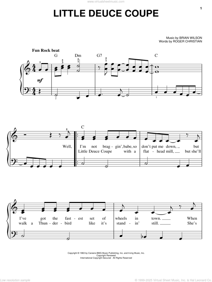 Little Deuce Coupe sheet music for piano solo by The Beach Boys, Brian Wilson and Roger Christian, easy skill level
