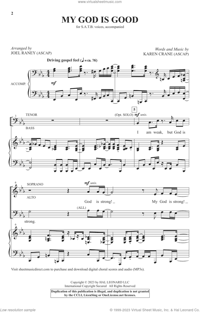 My God Is Good (arr. Joel Raney) sheet music for choir (SATB: soprano, alto, tenor, bass) by Karen Crane and Joel Raney, intermediate skill level